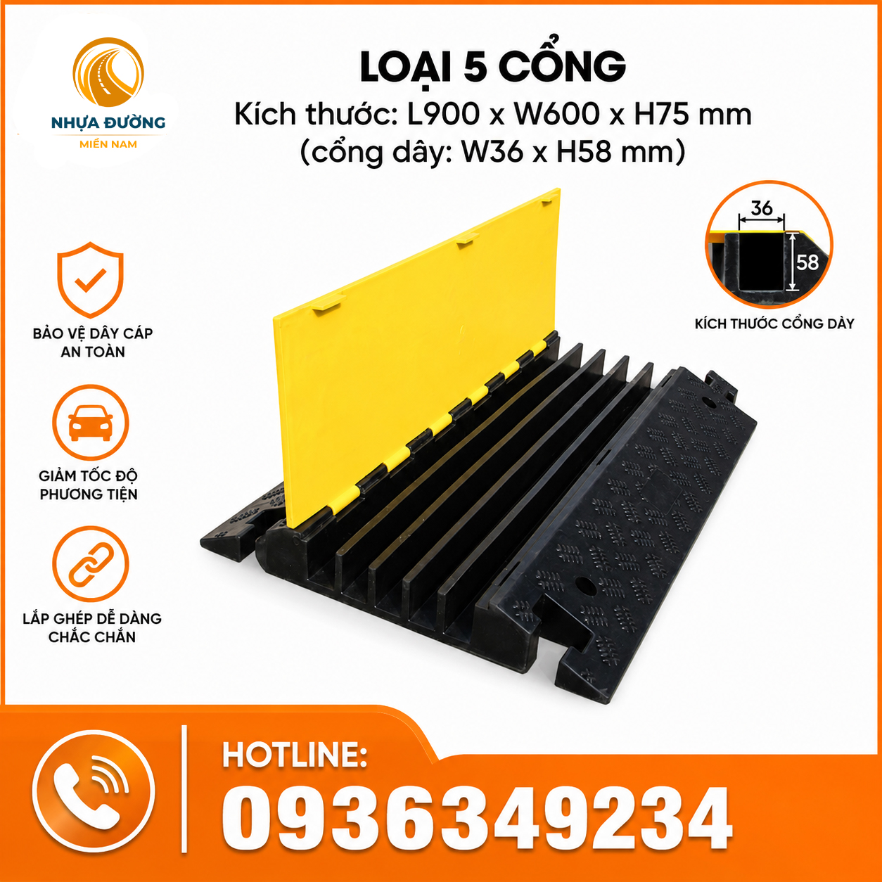 Gờ Giảm Tốc Bảo Vệ Cáp Ngầm Loại 5 Cổng